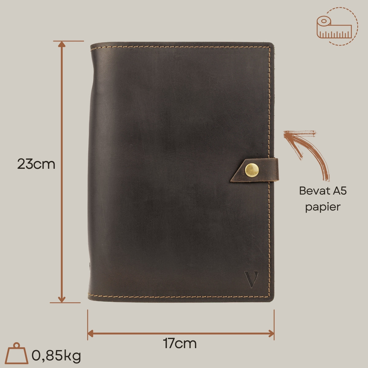 ROALD - A5 leren notitieboek - Gepersonaliseerd