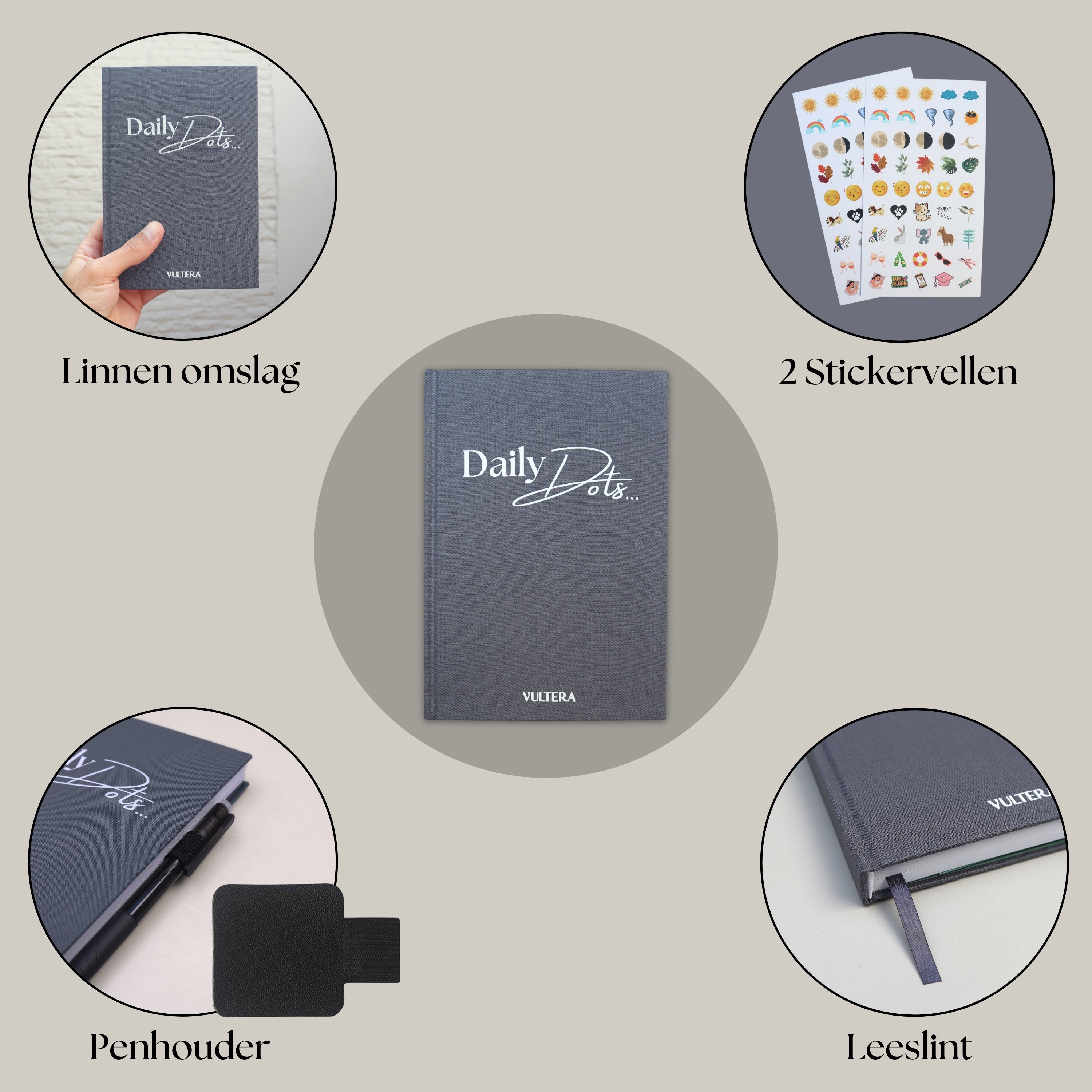 Vultera Daily Dots – Bullet Journal – Tagebuch – A5 – Blaugrau