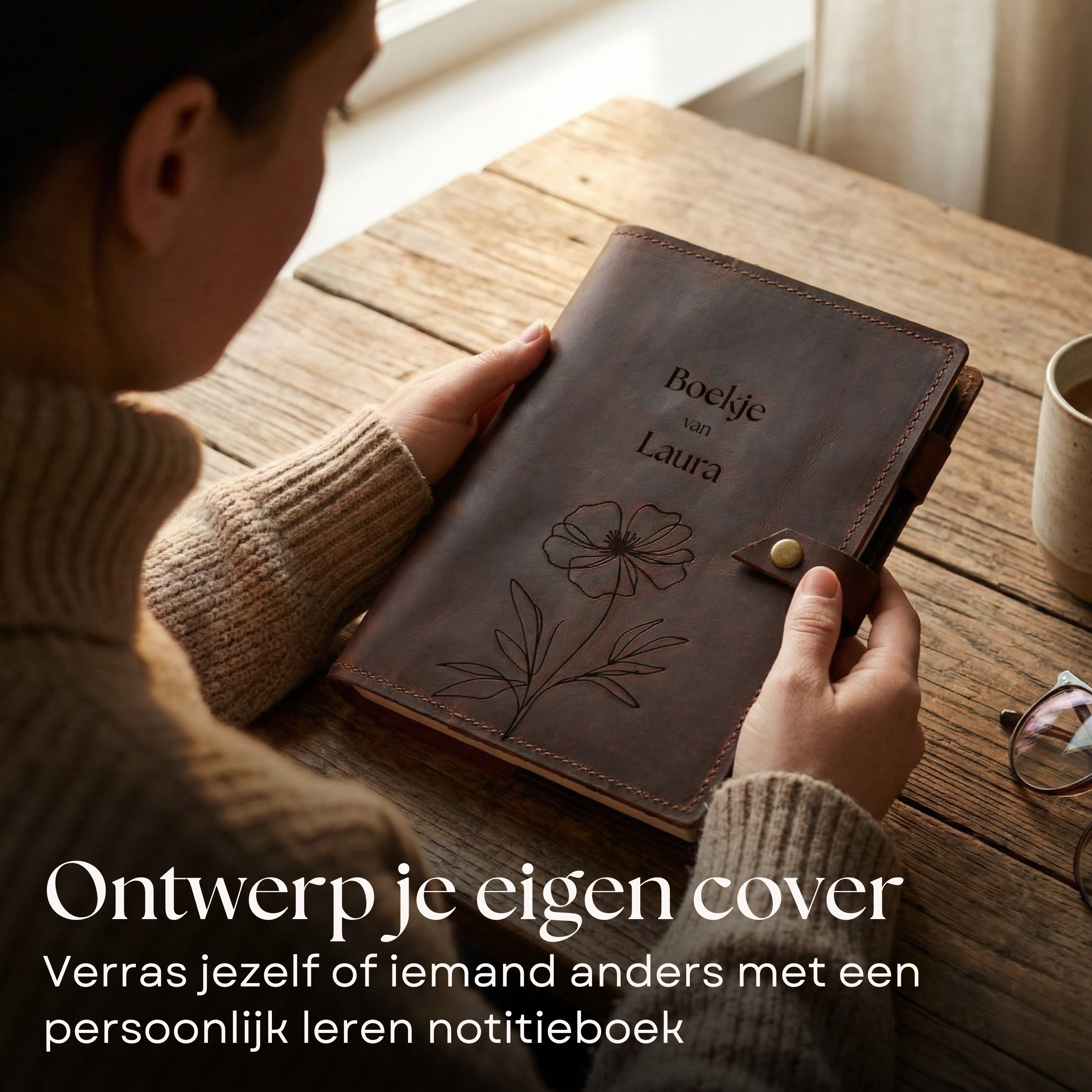 Gegraveerd leren notitieboek - ROALD - A5 - Hervulbaar