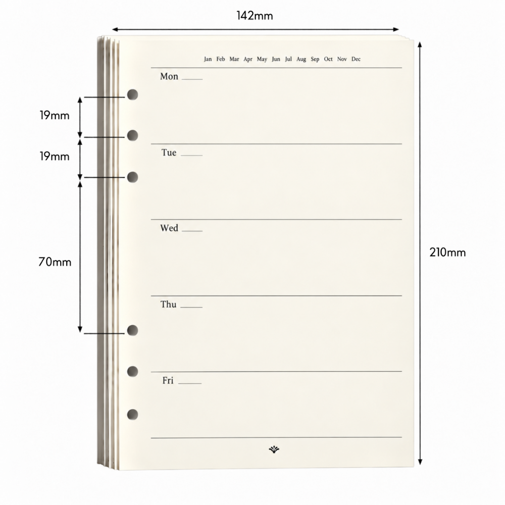 Vultera A5 navulling weekplanner ongedateerd – 6 gaten – 100 vellen ivoorwit – refill planner voor elk jaar