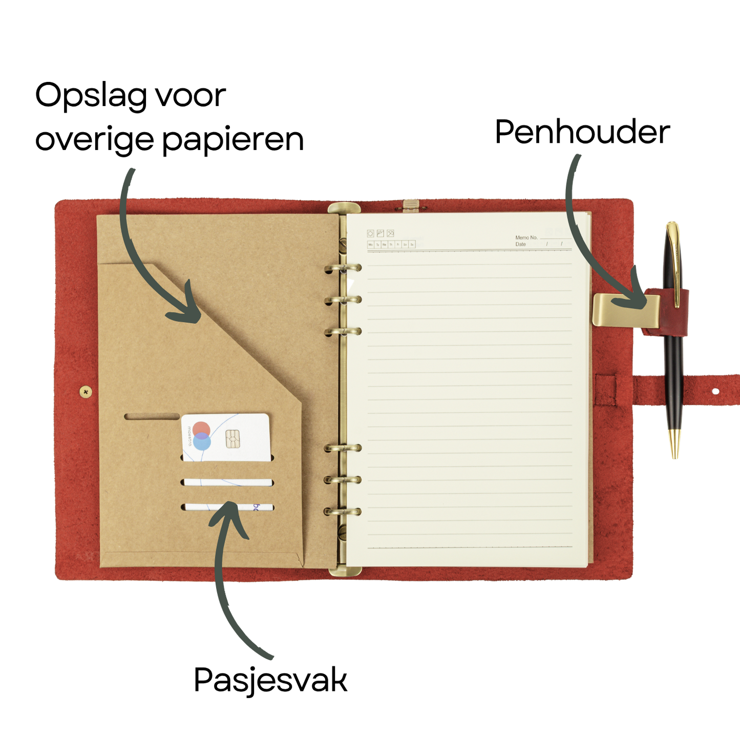 MARCO - Leren notitieboek - A5 - Rood