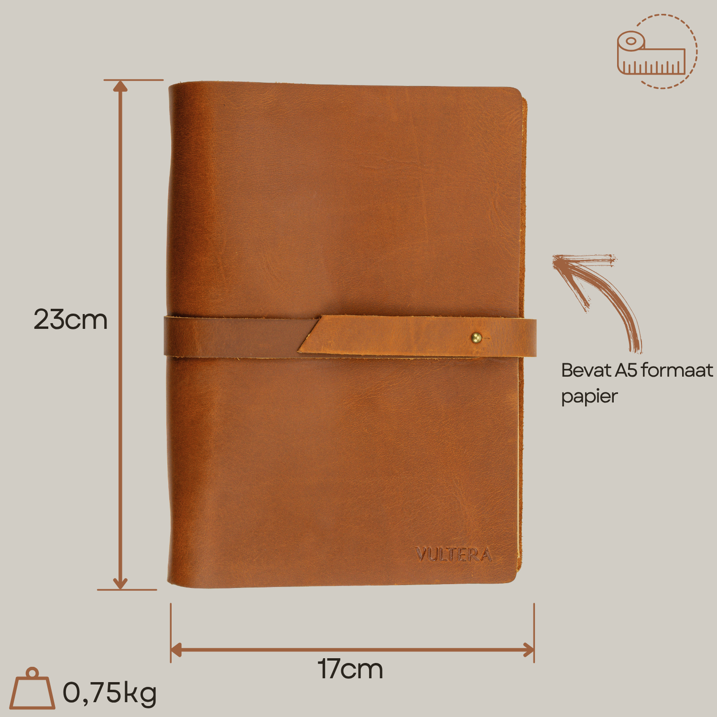 MARCO - Leren notitieboek - A5 - Cognac