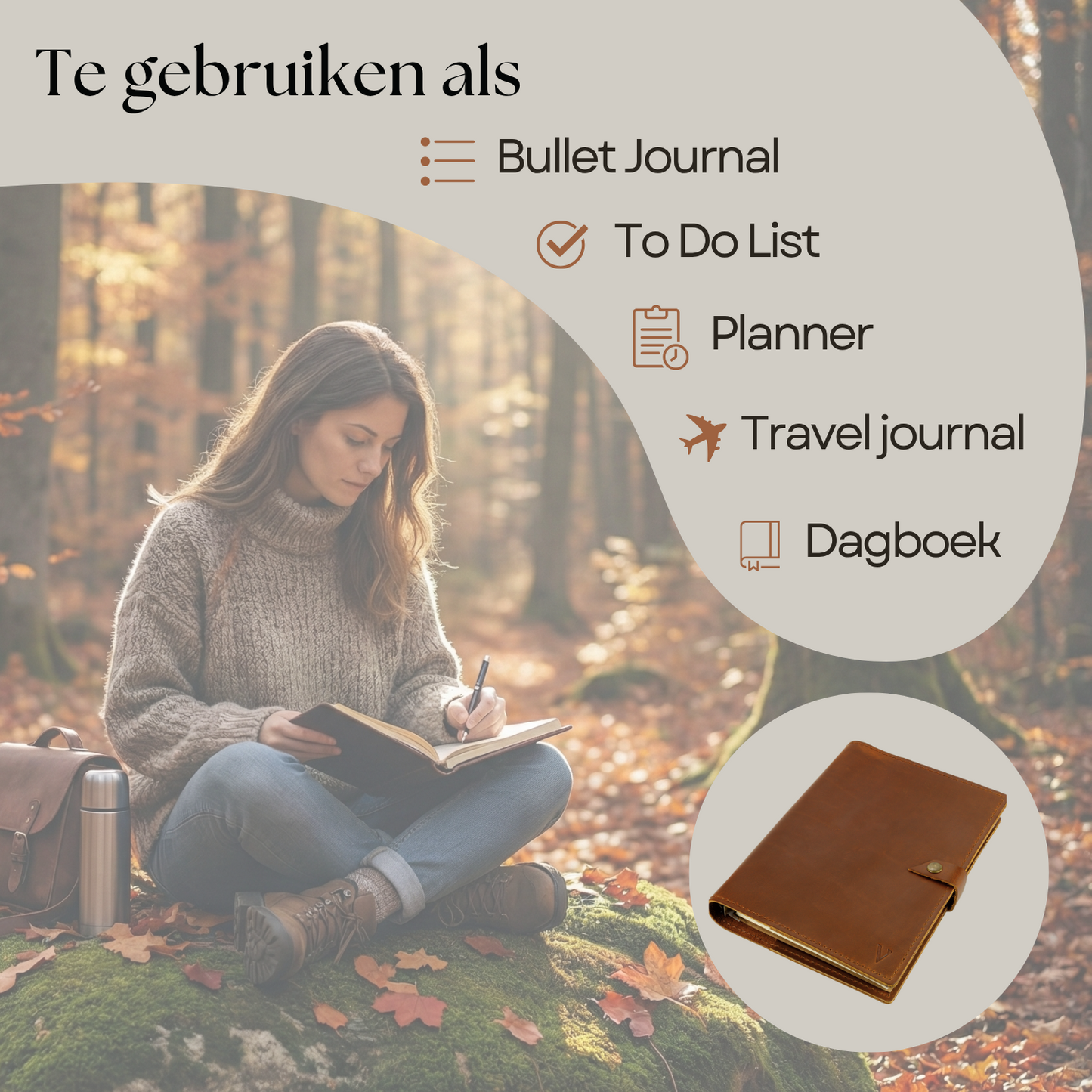 ROALD - A5 leren notitieboek - Cognac