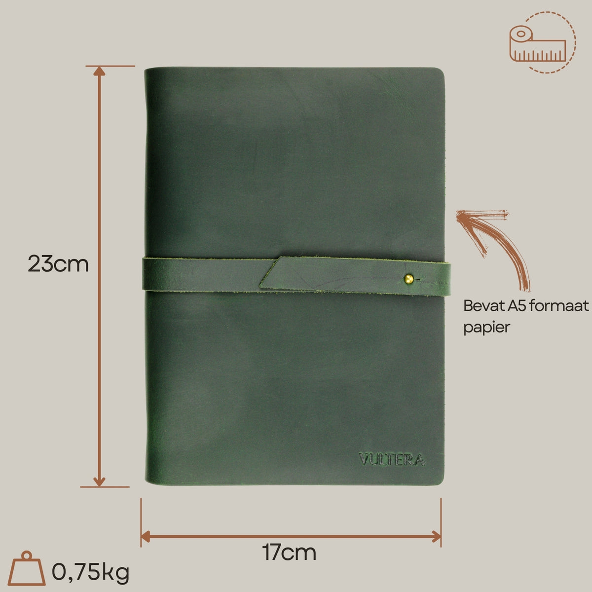 MARCO - Leren notitieboek - A5 - Groen