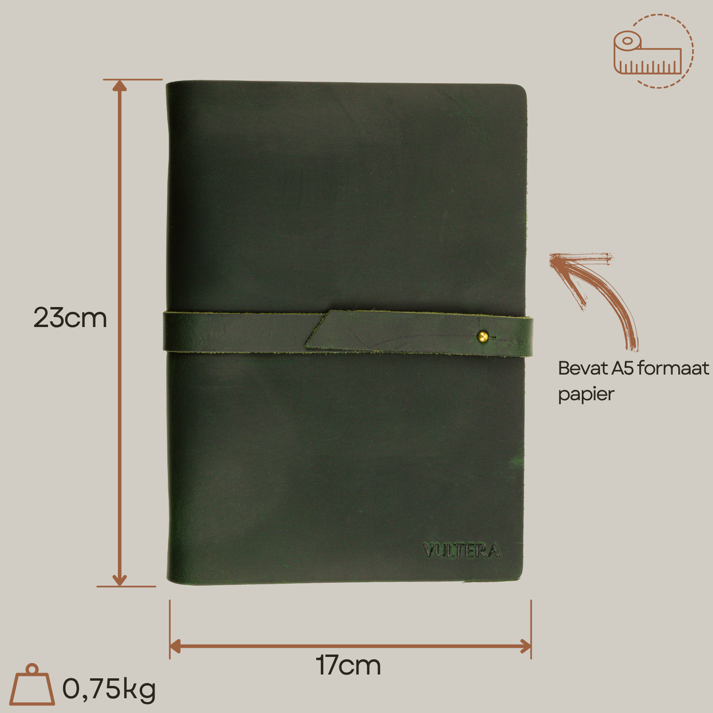 MARCO - Leren notitieboek - A5 - Groen