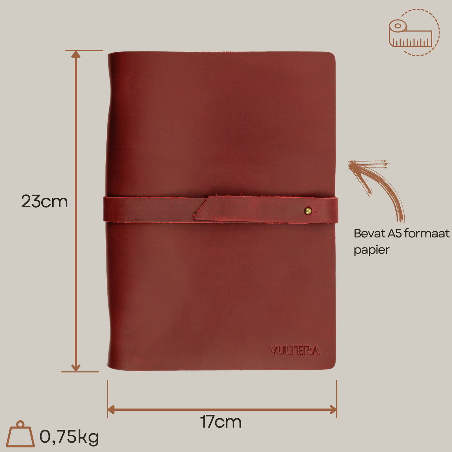 MARCO - Leren notitieboek - A5 - Rood