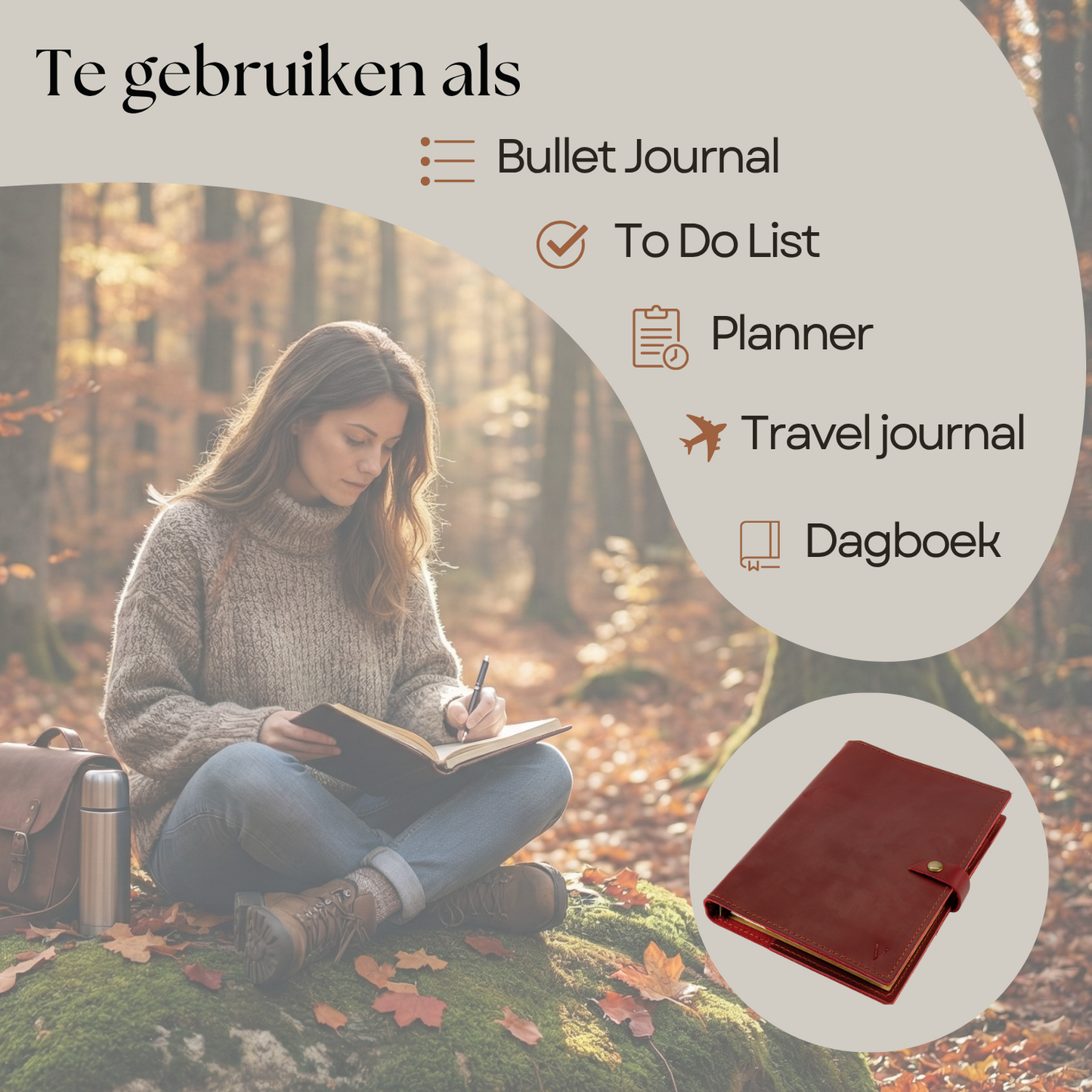ROALD - A5 leren notitieboek - Rood