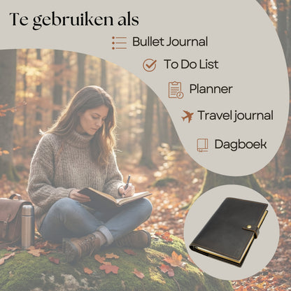 Gegraveerd leren notitieboek - ROALD - A5 - Hervulbaar