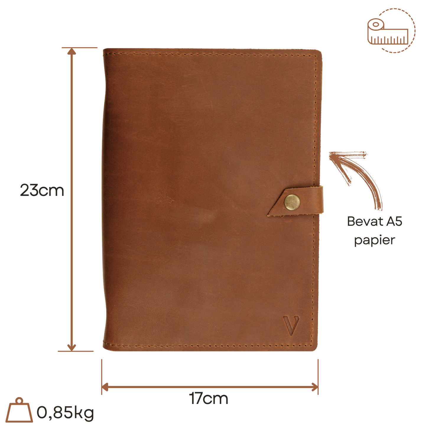 ROALD - A5 leren notitieboek - Cognac