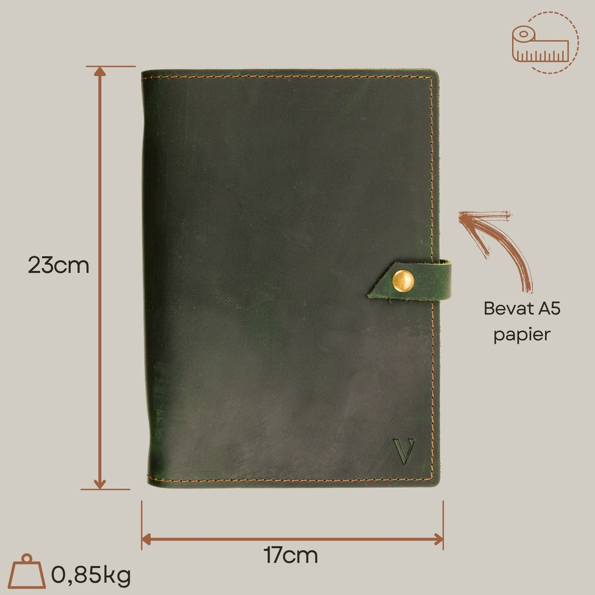 ROALD - A5 leren notitieboek - Gepersonaliseerd