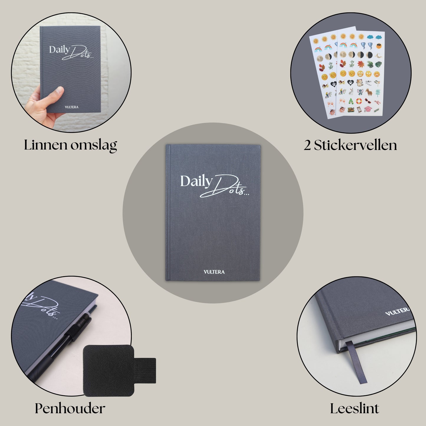 Vultera Daily Dots - Bullet Journal - Dagboek - A5 - Blauwgrijs