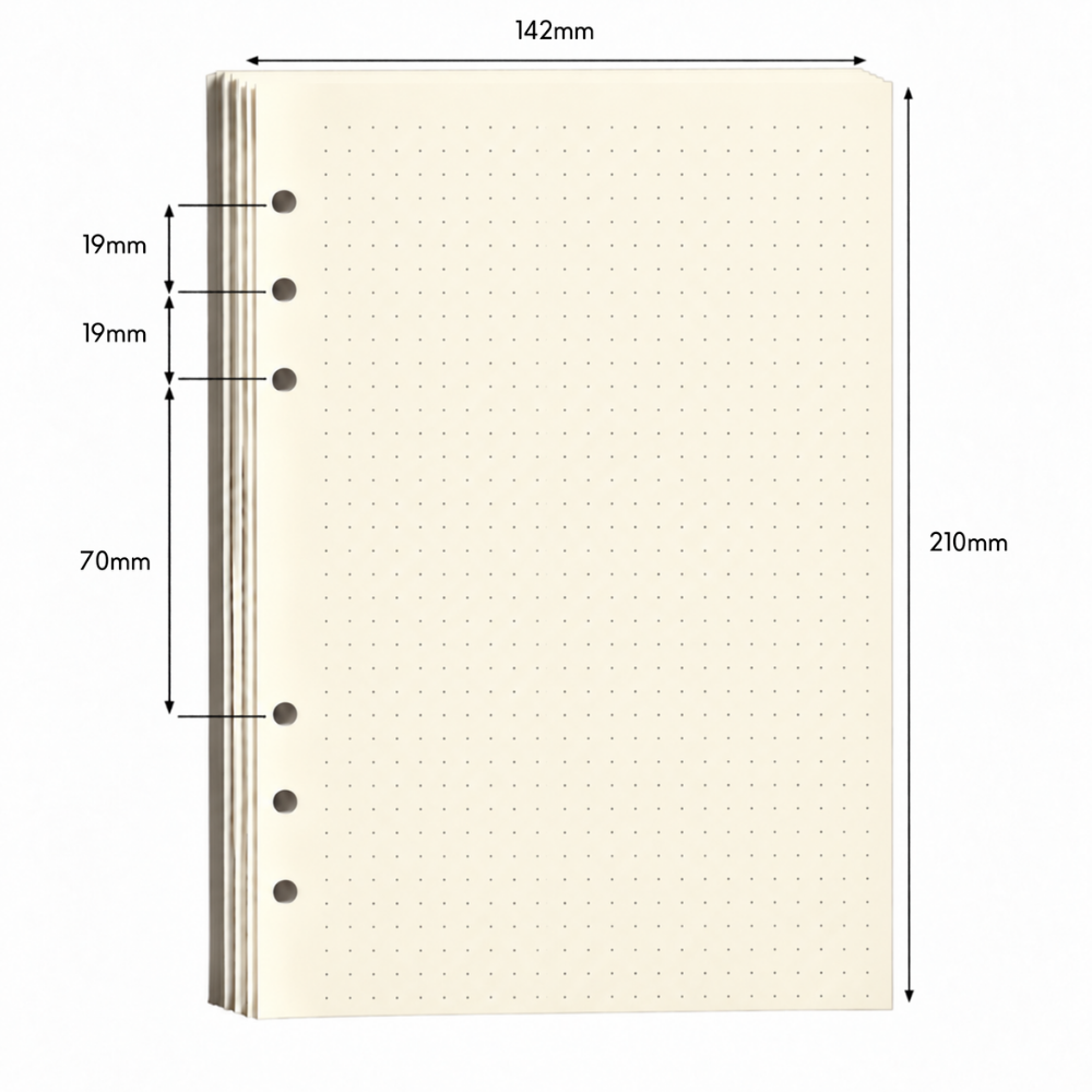 Vultera A5 navulling Dotted – 6 gaten – 100 vellen ivoorwit papier – refill voor notitieboek