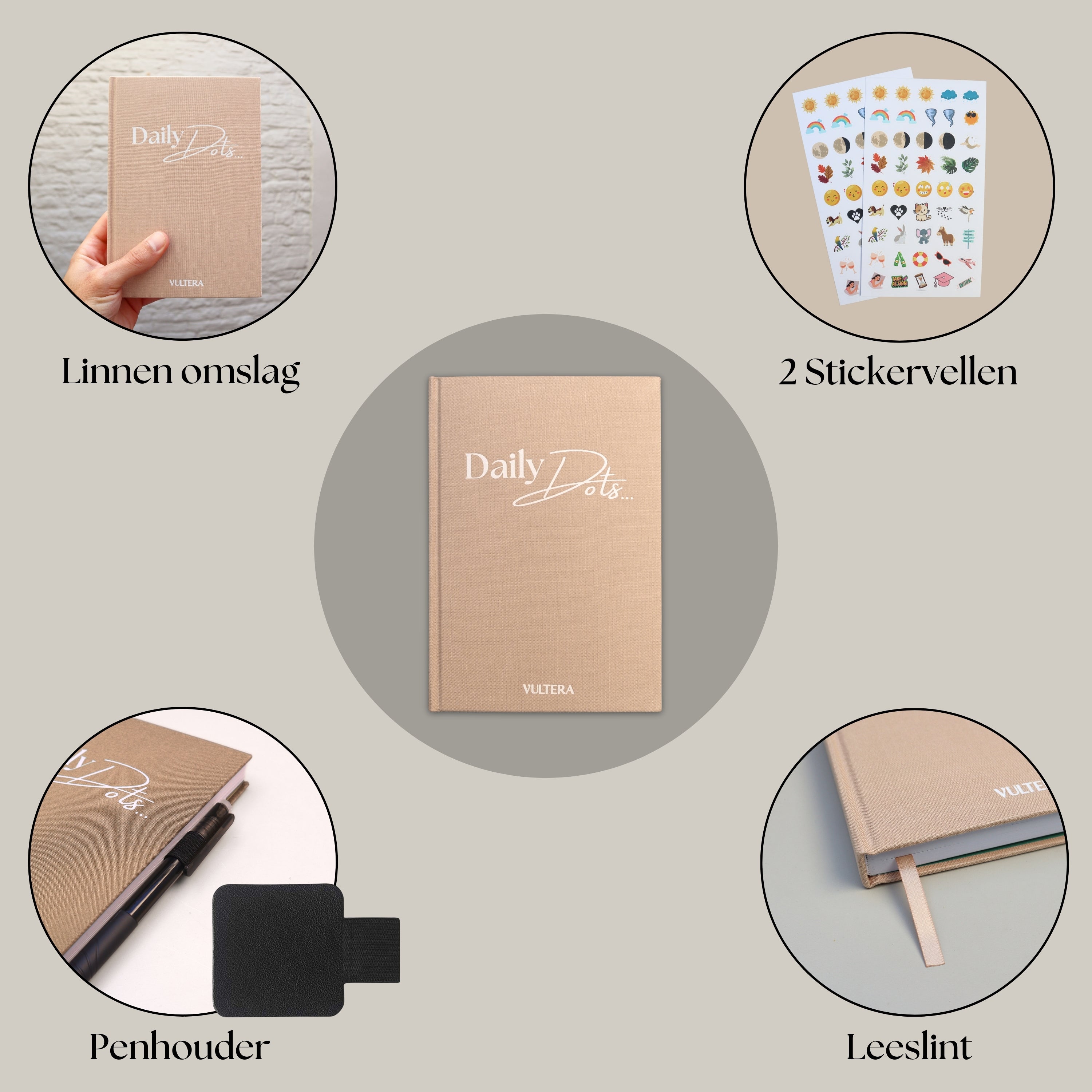 Vultera Daily Dots - Bullet Journal - Dagboek - A5 - Champagne