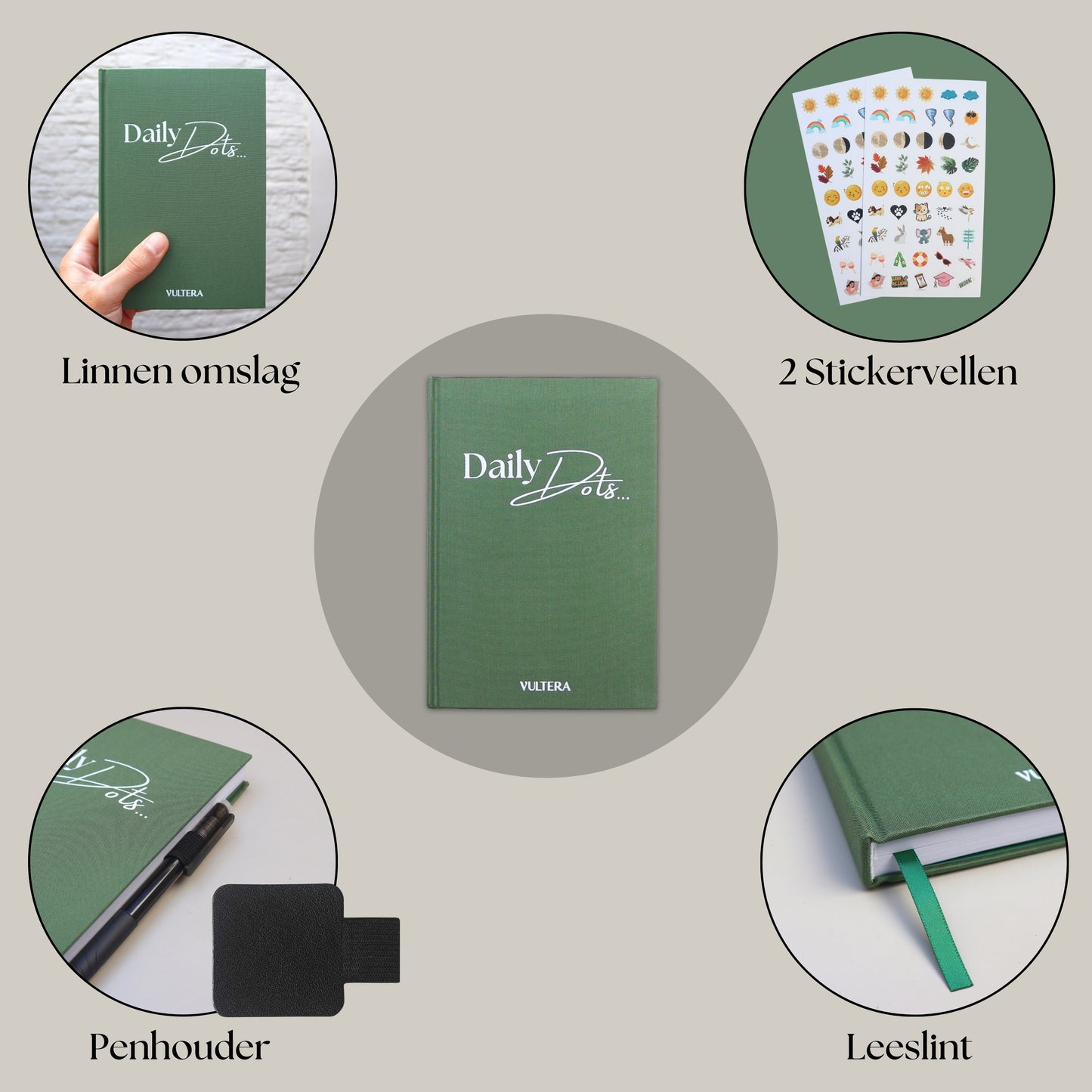 Vultera Daily Dots - Bullet Journal - Diary - A5 - Green