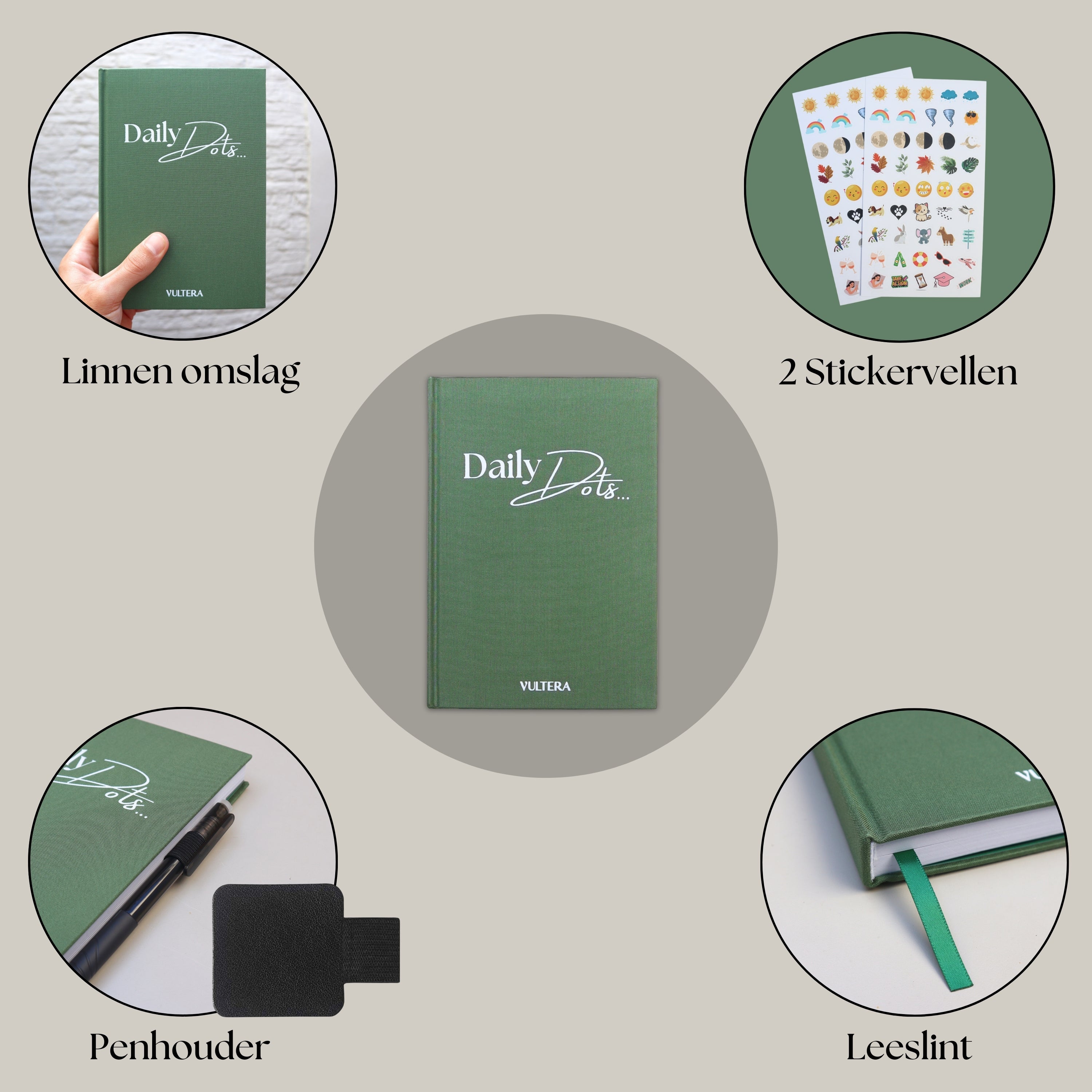 Vultera Daily Dots - Bullet Journal - Diary - A5 - Green