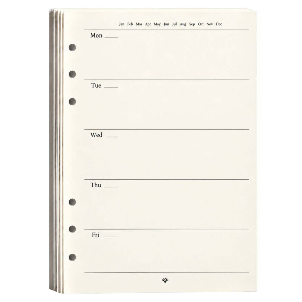 Vultera A5 navulling weekplanner ongedateerd – 6 gaten – 100 vellen ivoorwit – refill planner voor elk jaar