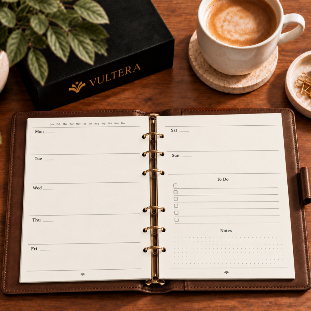 Vultera A5 navulling weekplanner ongedateerd – 6 gaten – 100 vellen ivoorwit – refill planner voor elk jaar
