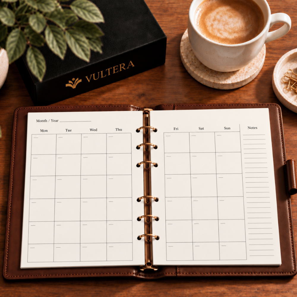Vultera A5 navulling weekplanner ongedateerd – 6 gaten – 100 vellen ivoorwit – refill planner voor elk jaar