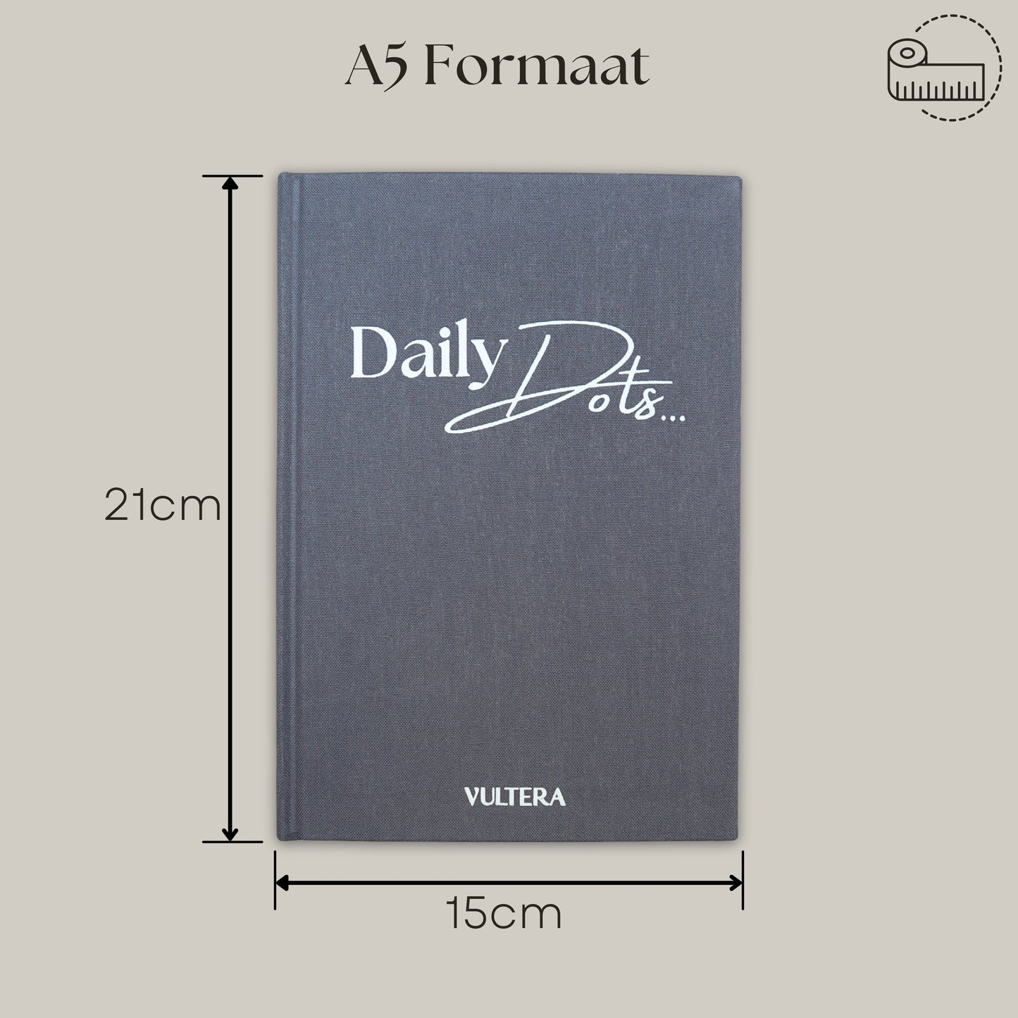 Vultera Daily Dots - Bullet Journal - Dagboek - A5 - Blauwgrijs